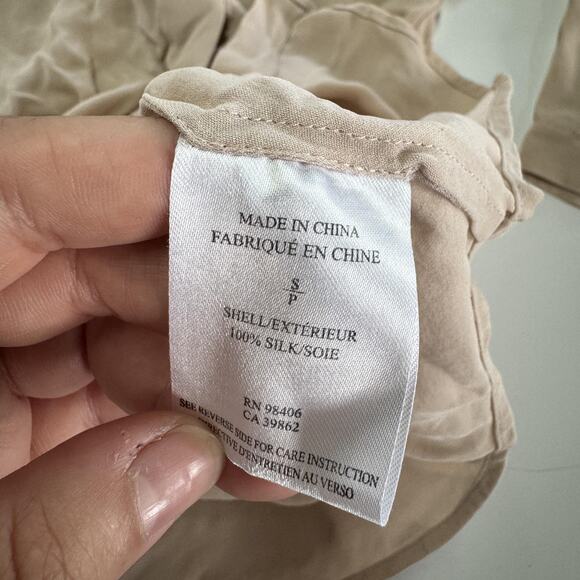 Theory Blouse Womens Small Beige Pink Silk Brundia Zip Pocket Long Sleeve Top - Picture 6 of 9